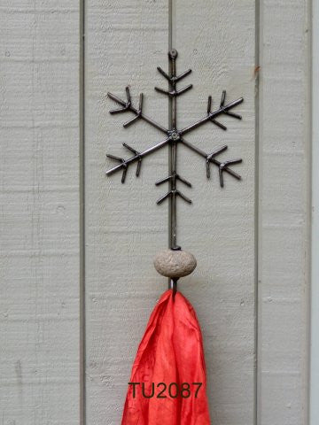 Wall hook metal snowflake & stone, 2 hooks