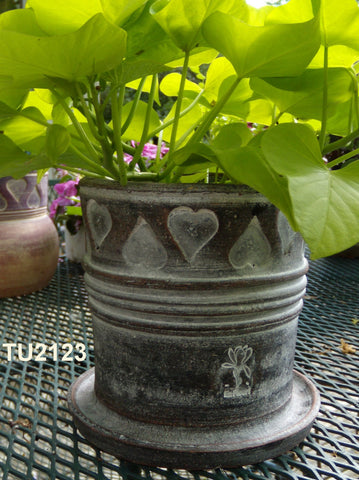 Handmade greenhouse flower pots, Hearts cylinder, set of 4 - Pots de serre