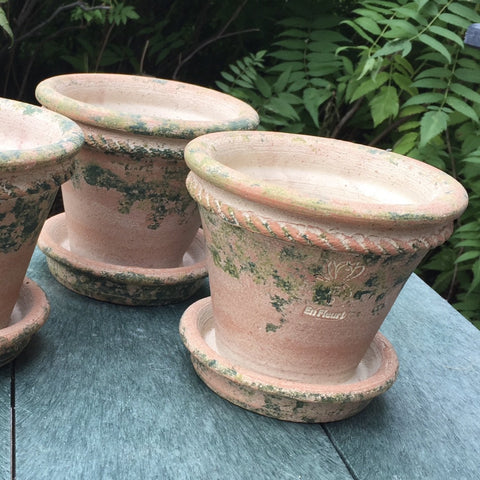 Antique style handmade greenhouse flowerpots with attached saucer  rope motive #2 - Pots de serre