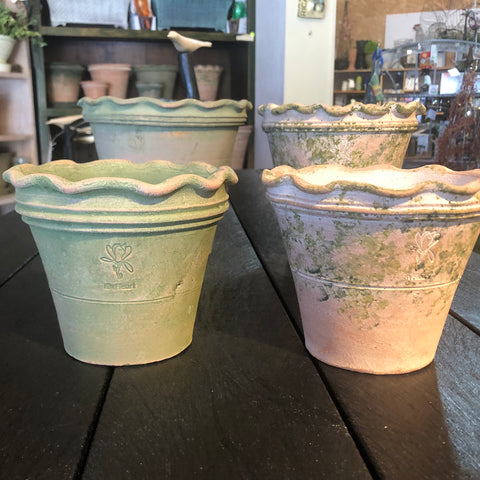 greenhouse plant pots Antique style handmade greenhouse flower pots, Scallop rim, set of 4